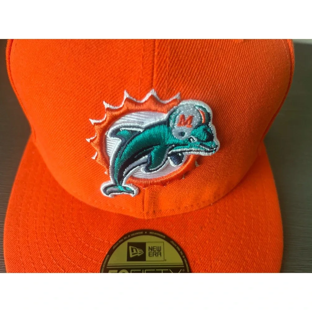 Miami Dolphins Hat Cap Fitted Mens 7 1/4 Orange NFL Football 59FIFTY New Era NWT